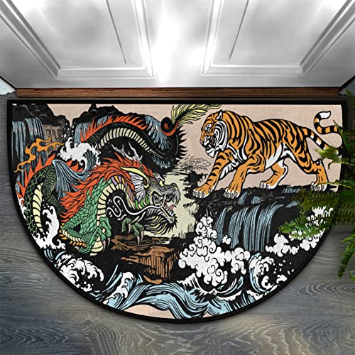 Tapete semicírculo asiático Dragon y Tigre 45x76 cm