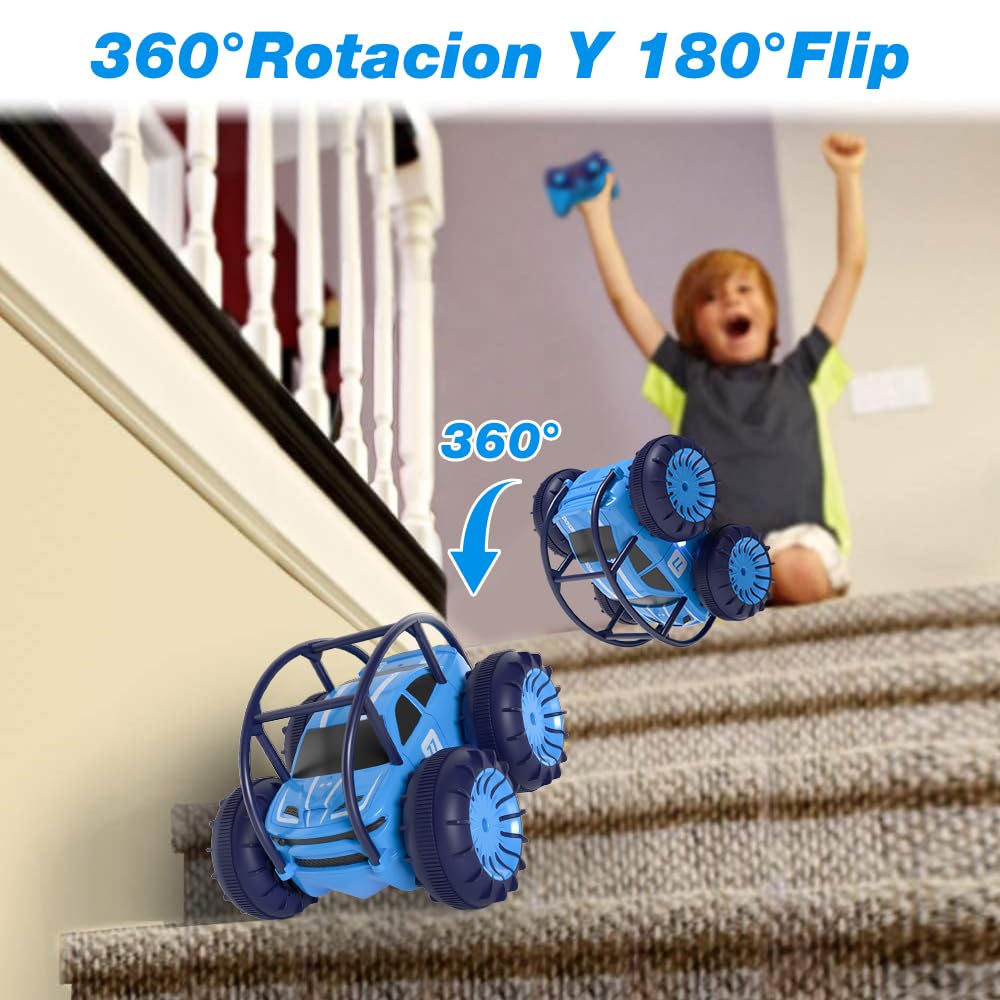 MaxTronic Coche Teledirigido de Carga Directa para Niños - Coche RC Anfibio 2.4G 360° - 15KM/H - 4WD - Coche de Acrobacias Todoterreno con LED Ajustable - Niños y Niñas de 3-12 Años