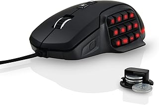 ADWITS MMO Souris de gaming programmable, capteur Pixart True 10000 DPI Design ergonomique avec 17 boutons personnalisables, lumière LED, 4 poids de 5 g et taux de polling jusqu'à 1000 Hz, noir