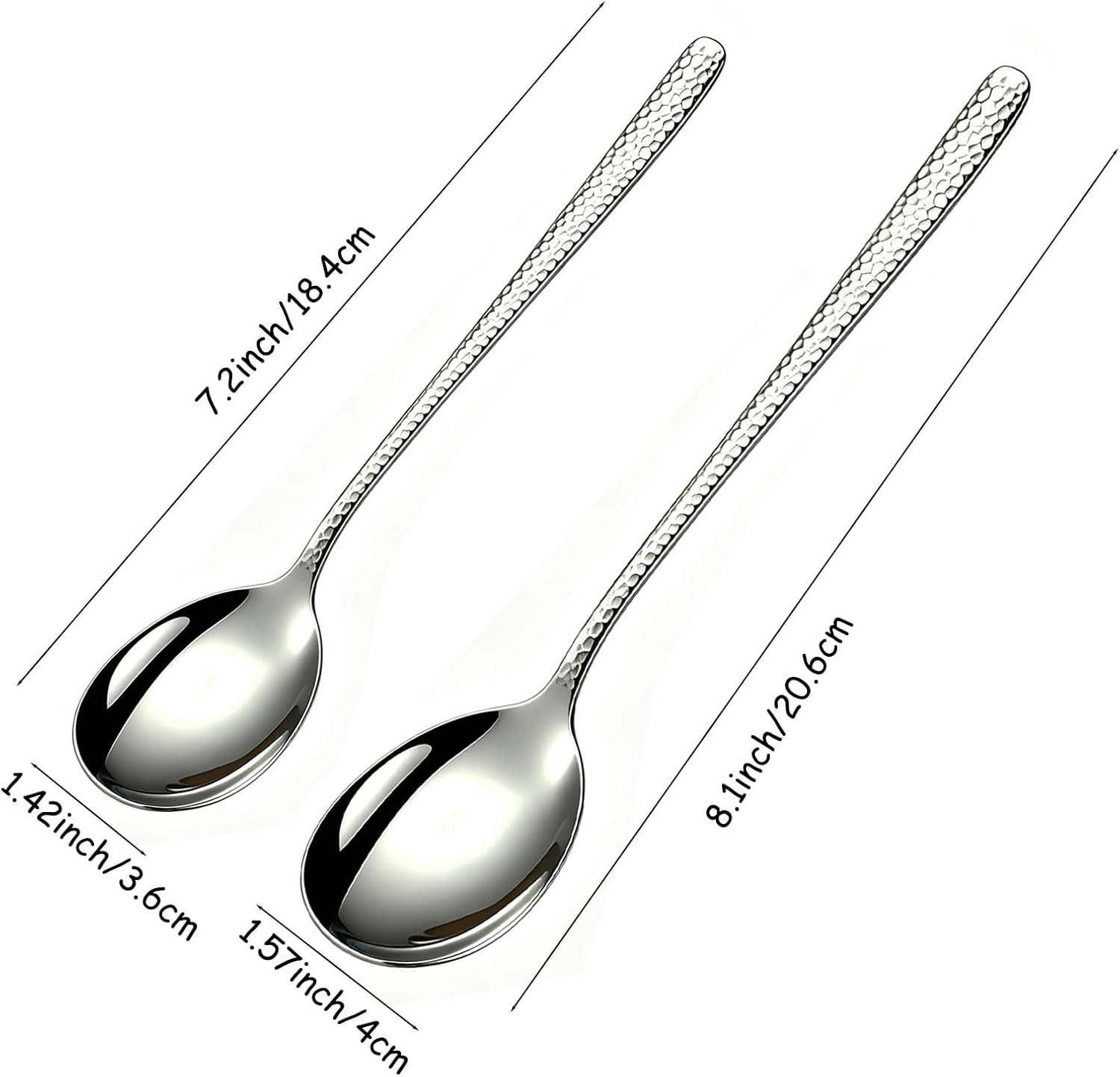 Set of 6 Spoons, 7.2 Inch Korean Metal Tea Spoons,Dishwasher Safe Hammered Stainless Steel Small Spoon For Dessert,Cake,Yogurt,Pudding (7.2inch)