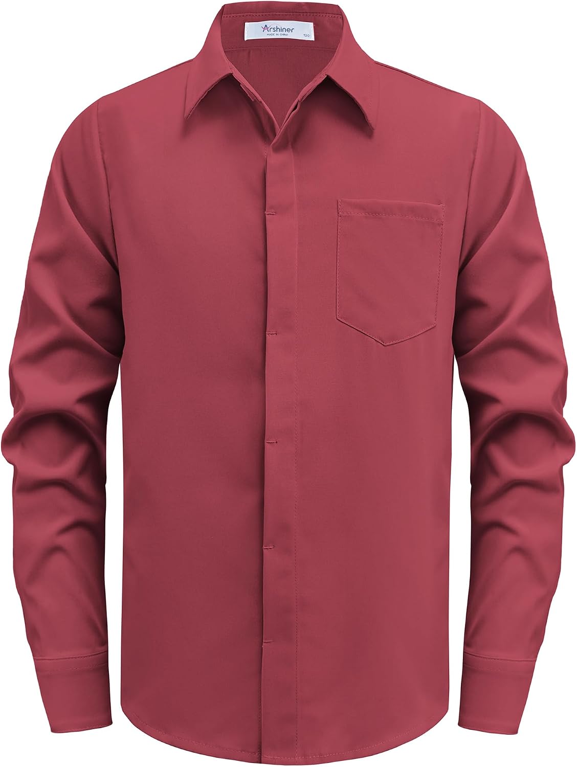 Arshiner Boys Long Sleeve Dress Shirt Solid Button Down Shirts School Formal Uniform Shirts with Pocket for 5-12 Years
