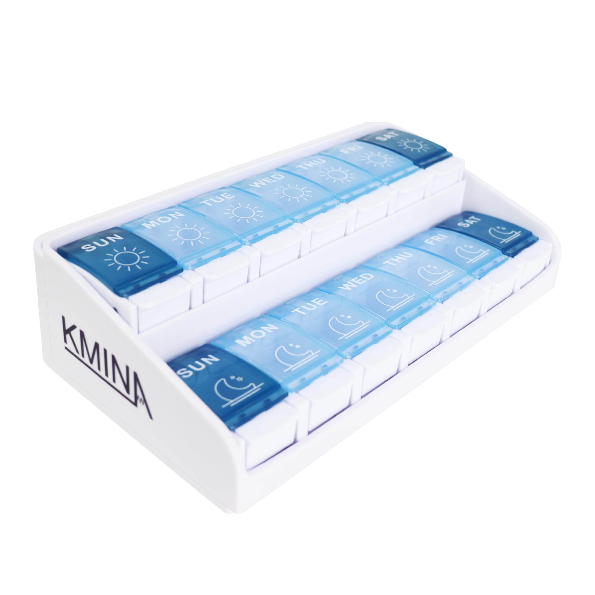 KMINAPill Box 7 Days 2 Compartments Pill Organiser 2 Compartments Large Pill Box 7 Days Morning Evening - Made in Europe