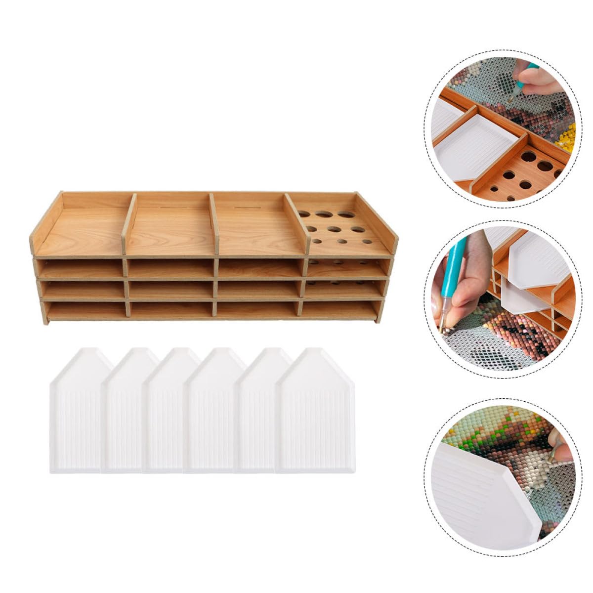 Healeved Plateau de Rangement pour Dessin Diamanté 3 Niveaux 16 Compartiments Support Multifonction en Plastique Léger Boîte à Outils Compacte pour Perles Bijoux et Accessoires D’Art