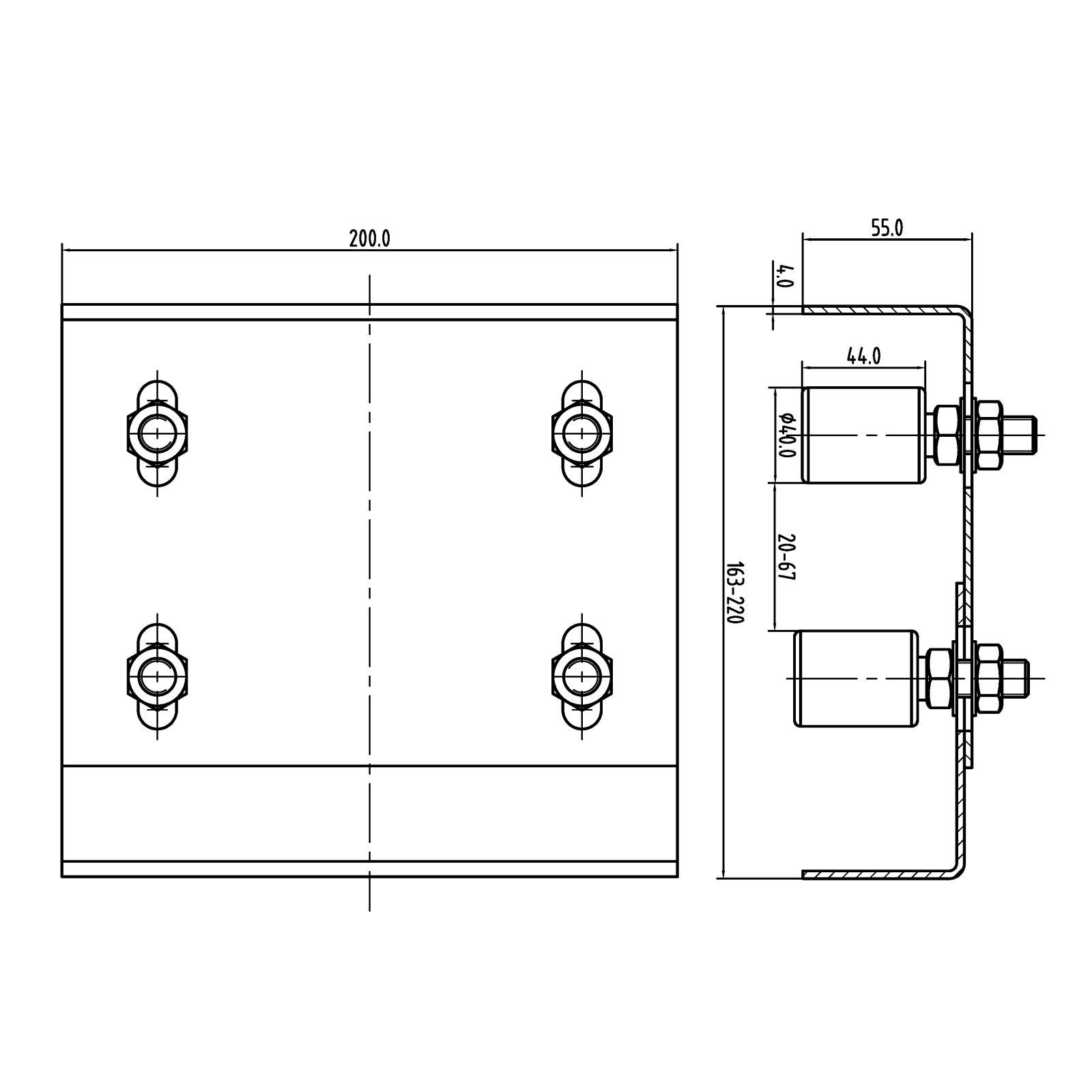 2 x Einstellbare Torführung, 4 Führungsrollen, Ø 40 x 44 mm