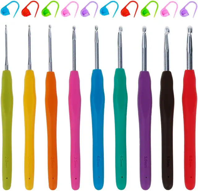 Kit Crochet en Aluminium 9pcs avec Poignées Ergonomiques pour Tricot
