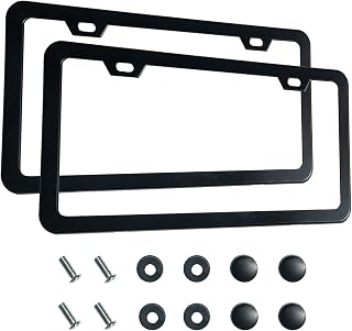 Lengnoyp 2-Pack Matte Black Aluminum License Plate Frames - Rustproof, Universal Fit, Narrow Edge, Easy Install with Screws & Caps
