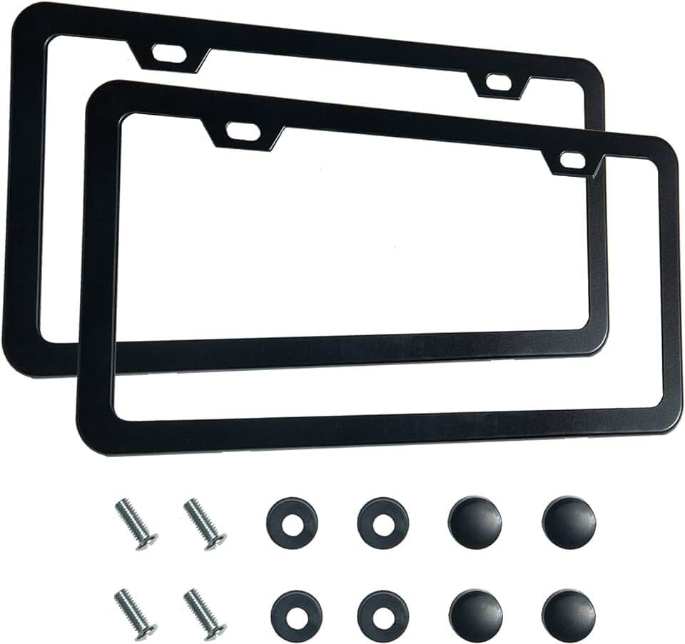 2PCS Premium Matte Black License Plate Frames, Solid Rust-Proof Aluminum Holder with 2 Holes, Universal Car Frame for Women and Ma