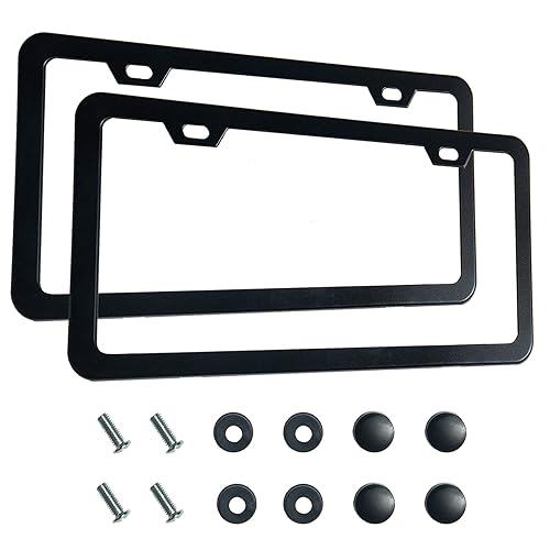 2PCS Premium Matte Black License Plate Frames, Solid Rust-Proof Aluminum