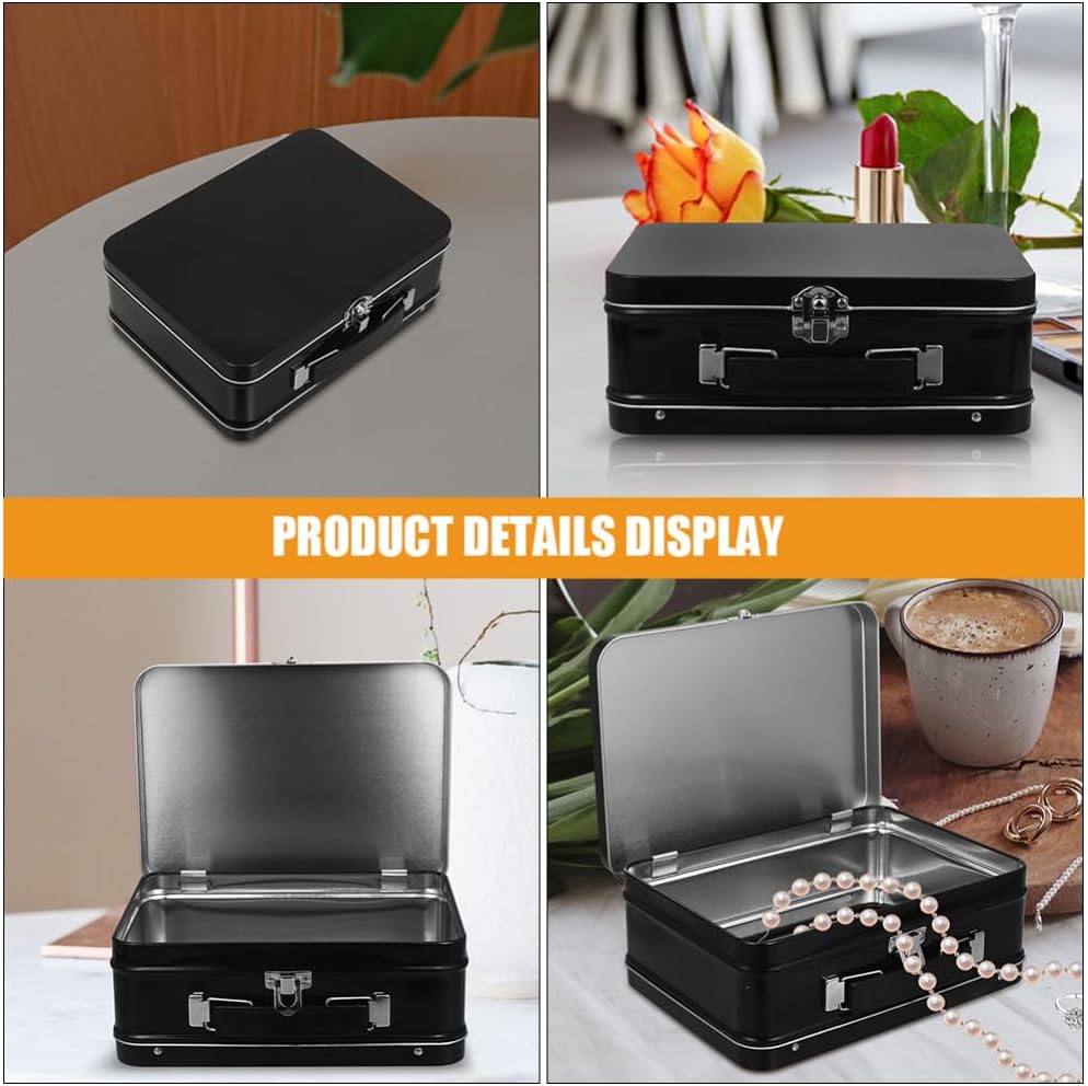 Ciieeo 2pcs Vintage Tinplate Jewelry Box Lock Key Decorative Lids for Desktop Storage