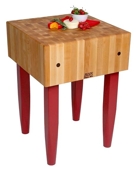 John Boos Cream Finish Maple Butcher Block with Knife Holder and Basil Green Legs, 18 x18 x 10 inch - 1 Each.