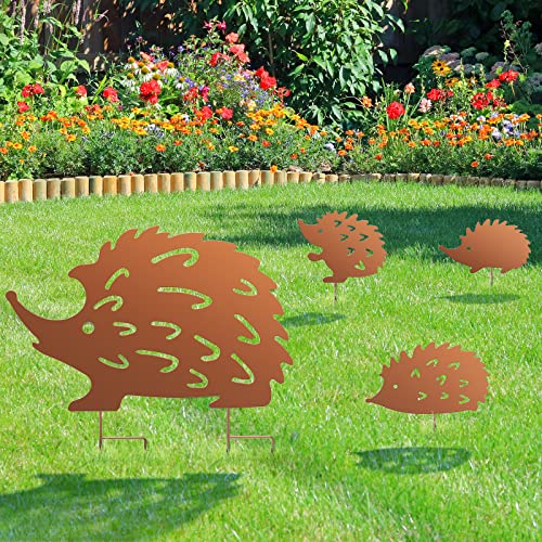 Hainue 8er Set Rost Deko Garten - 25cm Metall Figuren Mit Igel, Eule, Pilze & Eichhörnchen