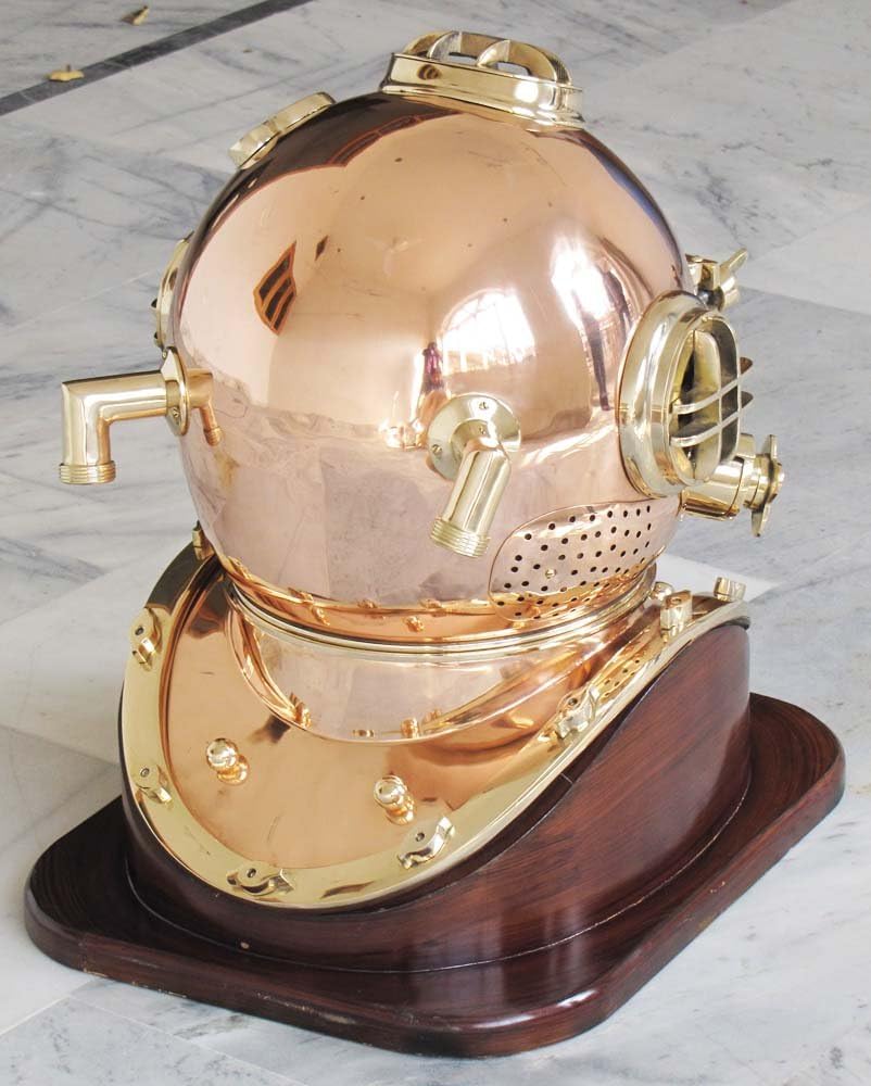 Nautical Solid Shiny Brass & Copper Divers Diving Helmet Us Navy Mark V Helmet