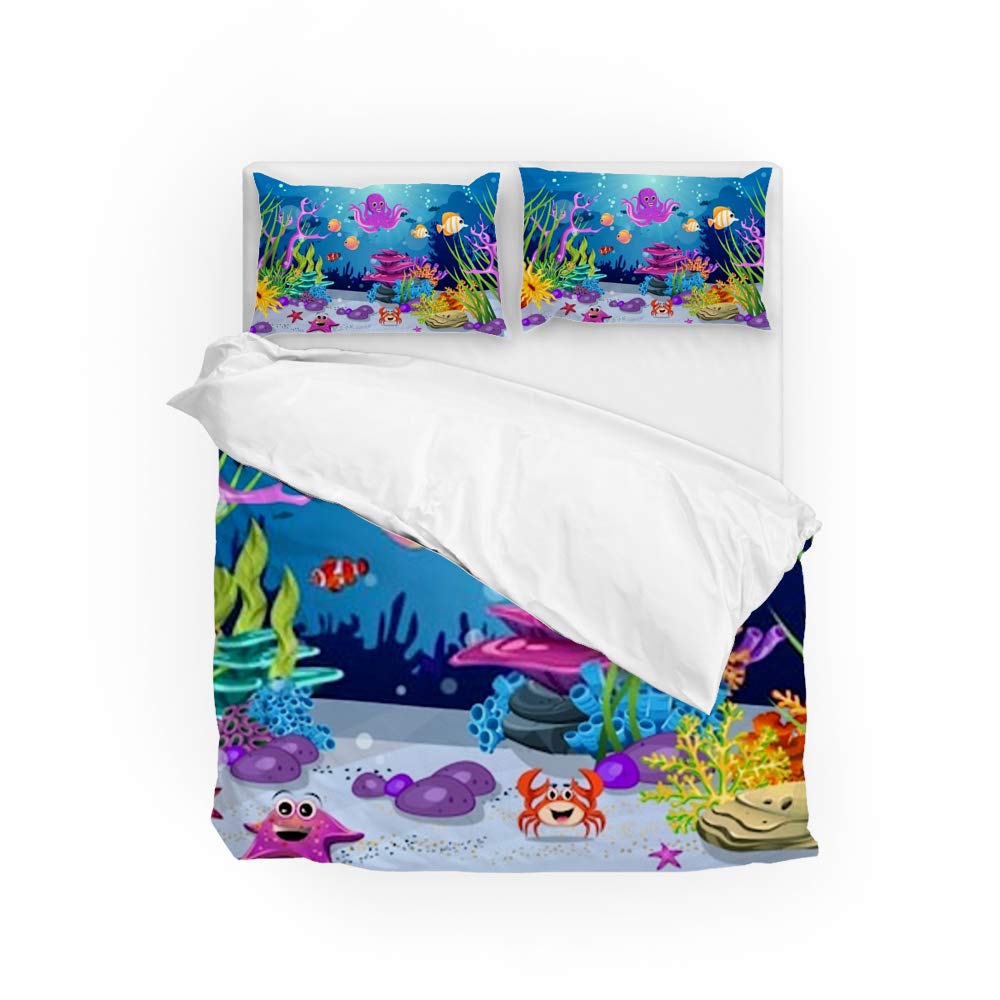 Linge de lit océan et housse de couette animaux marins pour chambre adulte