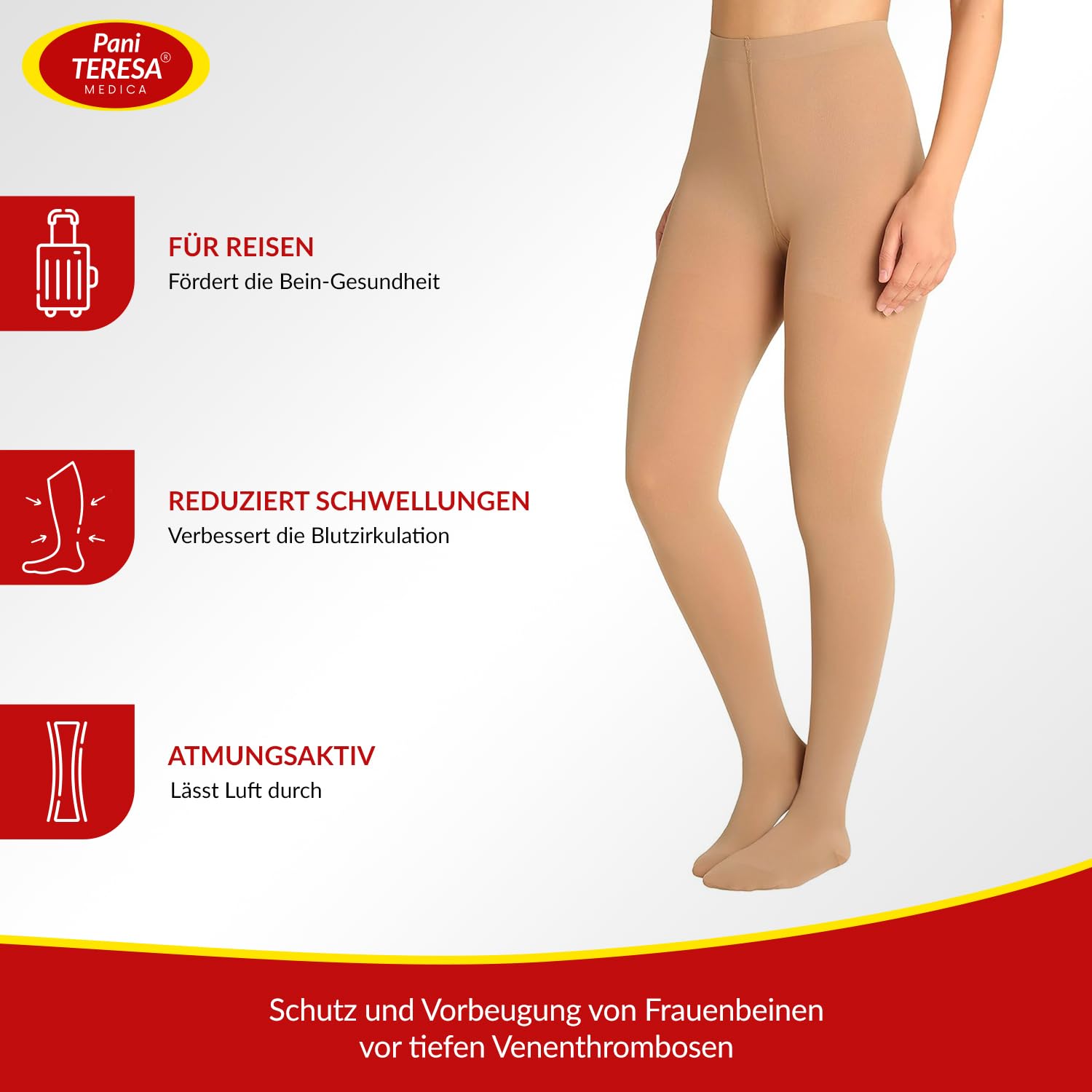 Kompressionsstrumpfhose medizinisch (15-21 mmHg, Klasse 1) für Damen - Thrombosestrümpfe gegen Krampfadern - Stützstrumpfhose