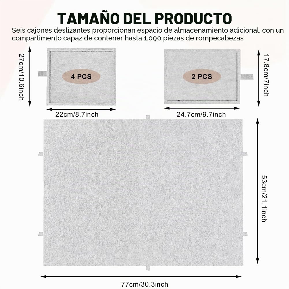 Mesa de Rompecabezas con 6 Cajones, Mesa de Rompecabezas de 1000 Piezas, Soporte y Funda 2 en 1, Mesa de Rompecabezas de Fieltro Ultraligera, Mesa de Rompecabezas Portátil que Puede Acomodar hasta