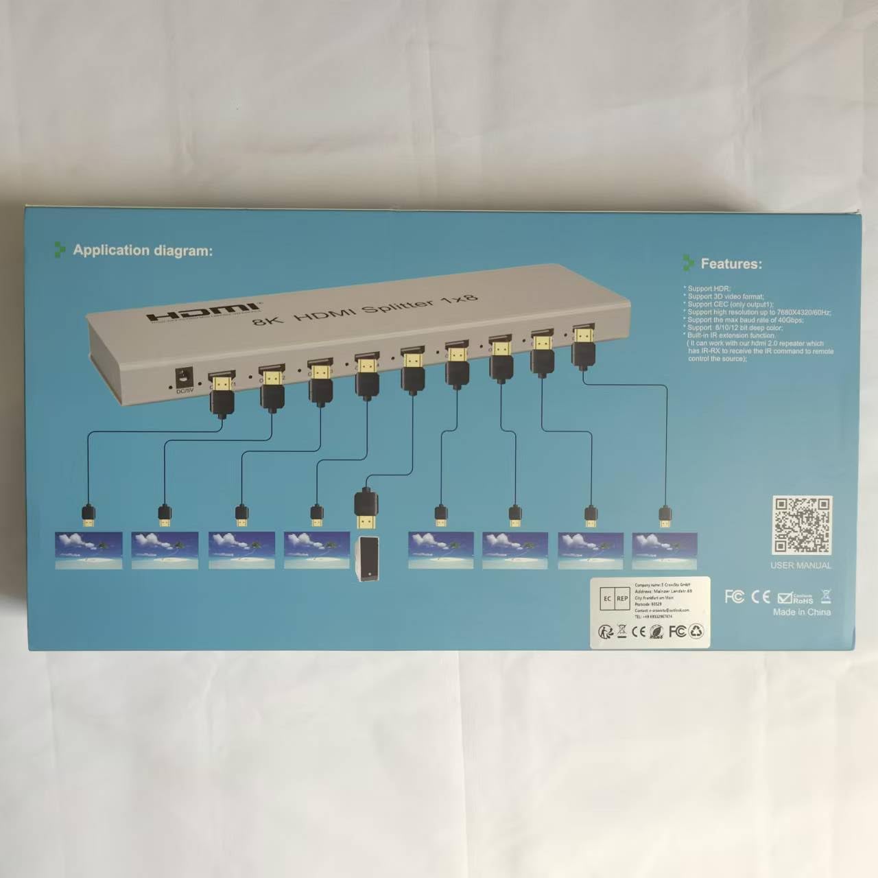 8K 60HZ HDMI Splitter 1X10, 1 in 10 Out HDMI Video Splitter Audio Video Converter con EDID Tamaño reducido para DVD PS4 cámara PC HDTV (1X10)