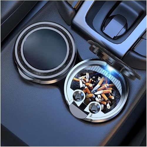 Car Ashtray for Hyundai i20 Schrägheck 2 (II) GB I 2014-2018, Portable Smokeless Cigarette Holder with Blue LED Light Odor Proof Lid Detachable Auto Cup Holder Ash Tray