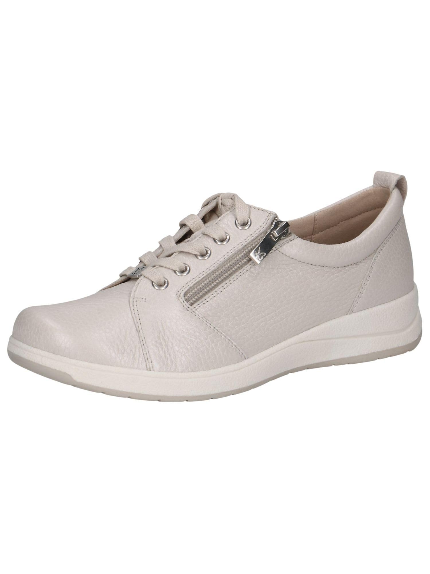 CAPRICE Comfort Women's flat leather sneakers with zipper, Cream (Pearl Per.Deer), 6.5 UK