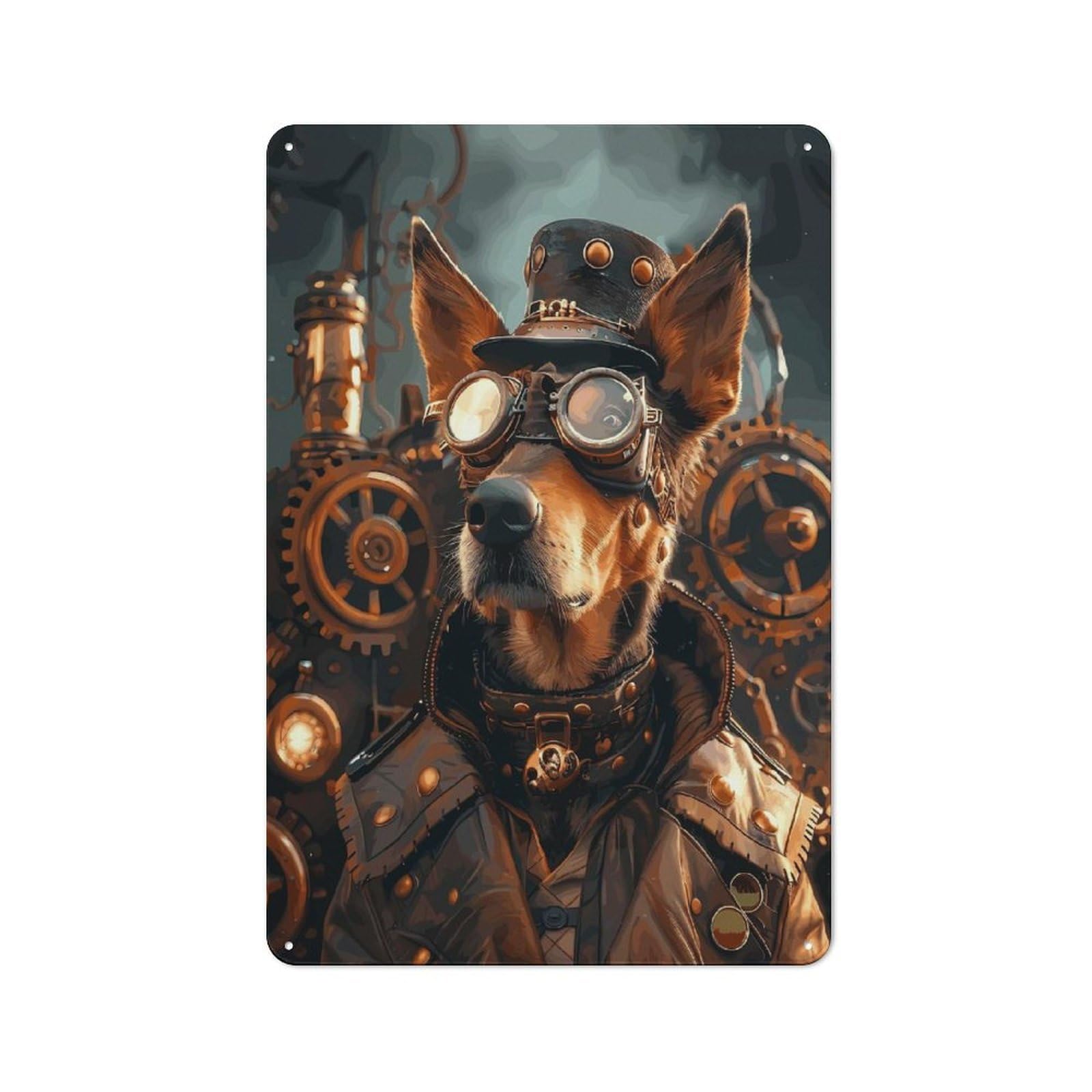 Junmoney Style-20 Tin Wall Plaque 30X20cm With Steampunk Dog Doberman For Café Or Restaurant, Housewarming Present For People Styling Café And Restaurant