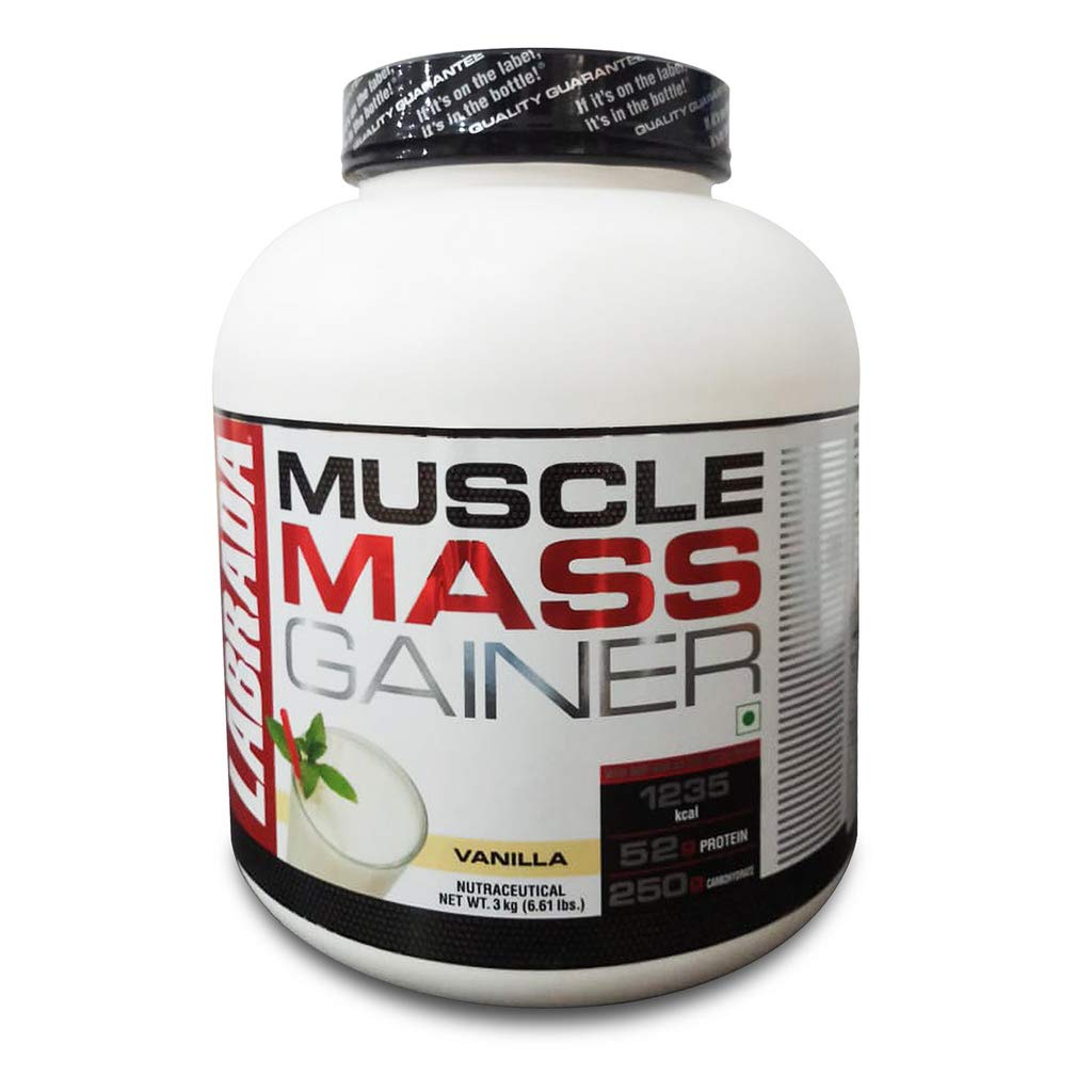 Labrada Muscle Mass Gainer Powder 3 Kg, Vanilla (1235 Kcal | 250g Carbs | Whey Protein with Creatine Monohydrate and L-Glutamine)