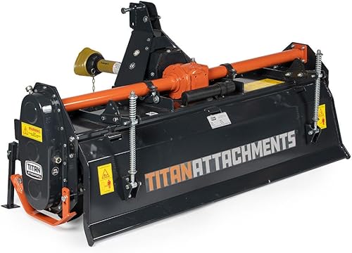 Titan Attachments 60in PTO Driven Rotary Tiller, Categoría 1, Enganche de 3 puntos, Engranaje de una sola velocidad, Las púas en forma de L trabajan