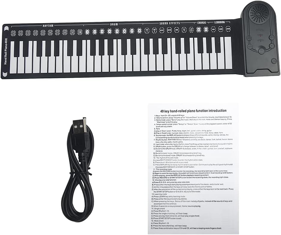 Roll Up Piano,49 Keys Electric Piano Keyboard,Portable Keyboard Piano,Keyboard Piano for Beginners(COLOR:Black)