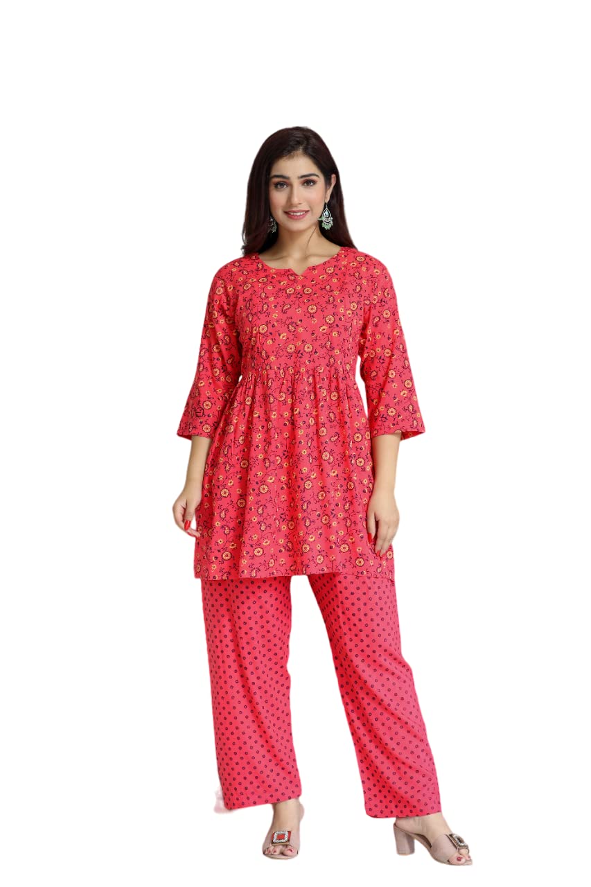 aivira Cotton Printed Maternity Night Suits Set for Womens (Dark Pink)-picture-29