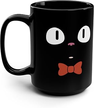 Kawaii Cat Face 15oz Ceramic Black Coffee Mug Anime Tuxedo Mugs Kiki Jiji