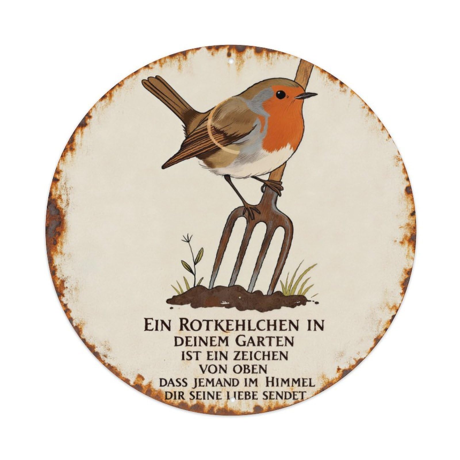 Vintage Round Metal Sign Robin Bird Garden German Quote Vintage Aluminium Metal Sign, Retro Wall Decor for Home, Bar, Garage & Farmhouse 20x20cm