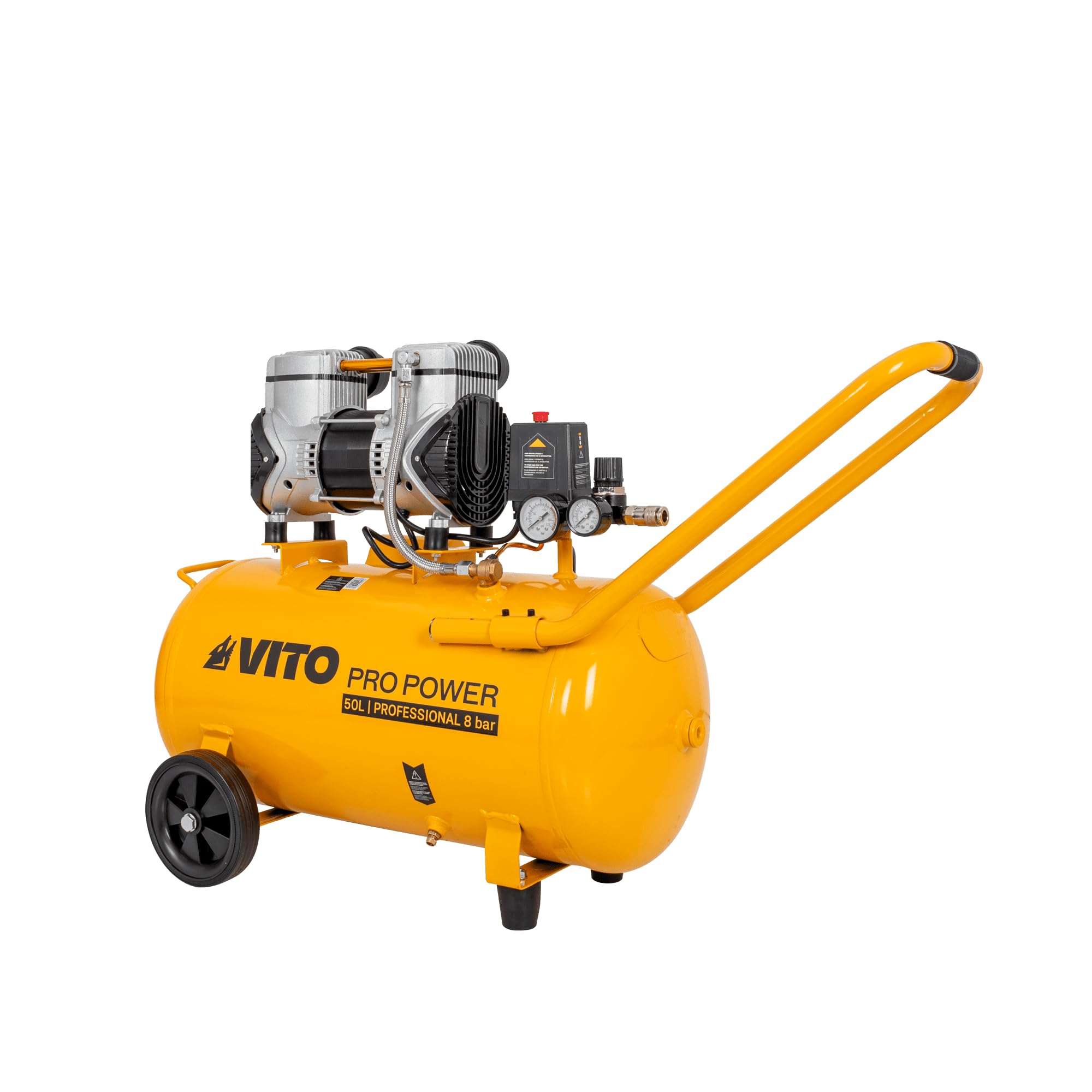 VITO – Compresor de aire silencioso 50L 8 Bar 2CV 1,5 KW 115 Psi 236 L/min (sin aceite