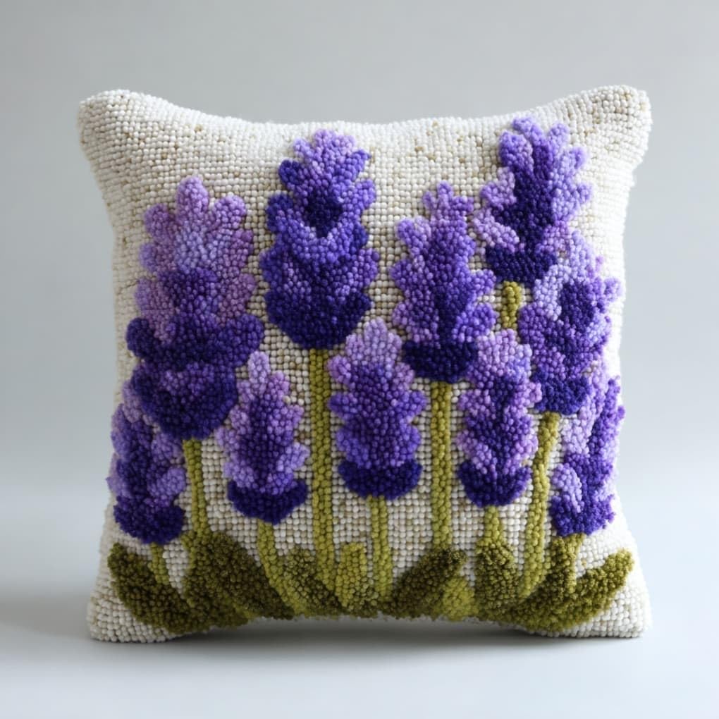 Taxpy Latch Hook Cushion Kits Lavender Pillowcase Kits Embroidery Kit 17X17 Inch DIY Needlework Pillow Cover Sofa Cushion Rug Making