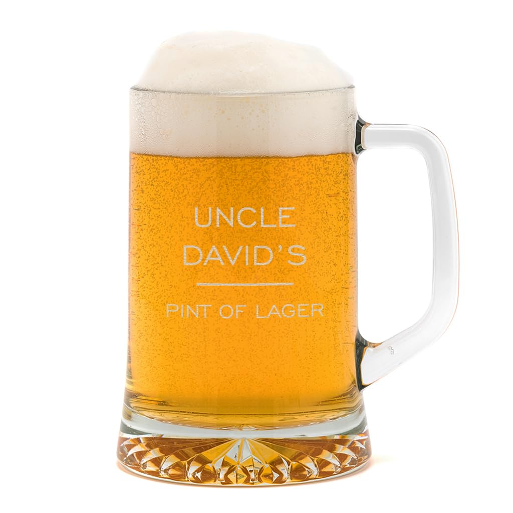 Personalised Uncle Beer Glass - Best Uncle Birthday Gifts from Niece Nephew - Engraved Pint Tankard with Handle
