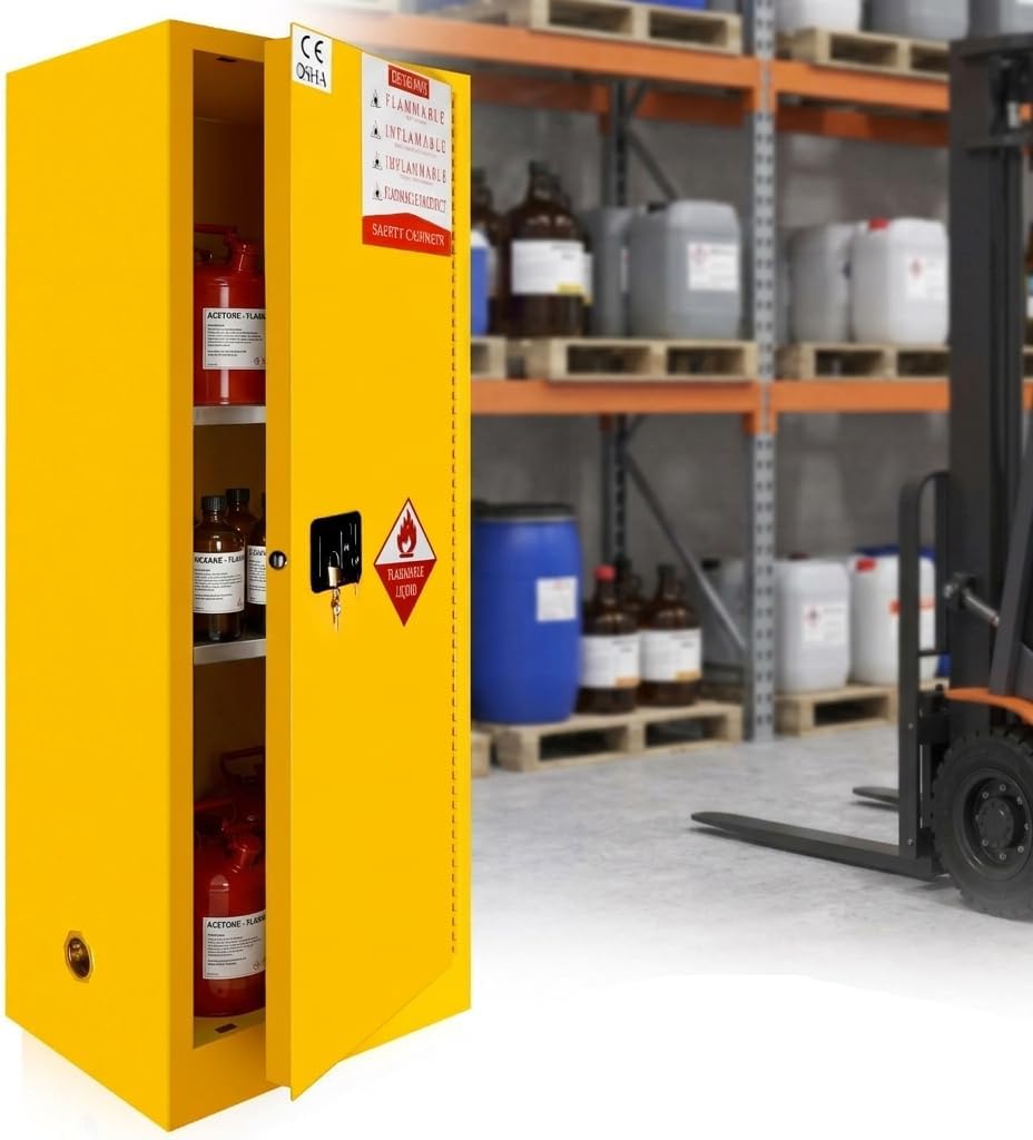 Hazardous Material Storage Cabinet, 60 Gallon Manucal Close Fireproof Cabinet 65''x23''x18'', Industry Safety Chemical Storage Cabinet with Adjustable Shelves, for Garage Lab Industry