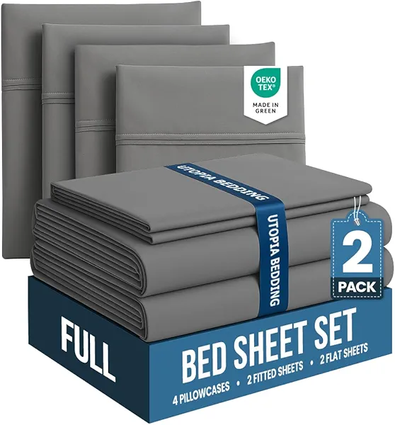 Utopia Bedding Full Bed Sheets Set - Pack of 2 Sheet Sets - Perfect for Spa, Hotel, & Guest Bedroom - Brushed Microfiber - Shrinkage and Fade Resistant - Easy Care (Grey)