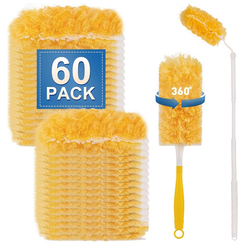 UDSKNV[KSL Heavy Duty Duster Refills Kit Includes 60 Disposable Dusters, 3FT Telescopic Extension Rod& Short Handle 360° Functionality