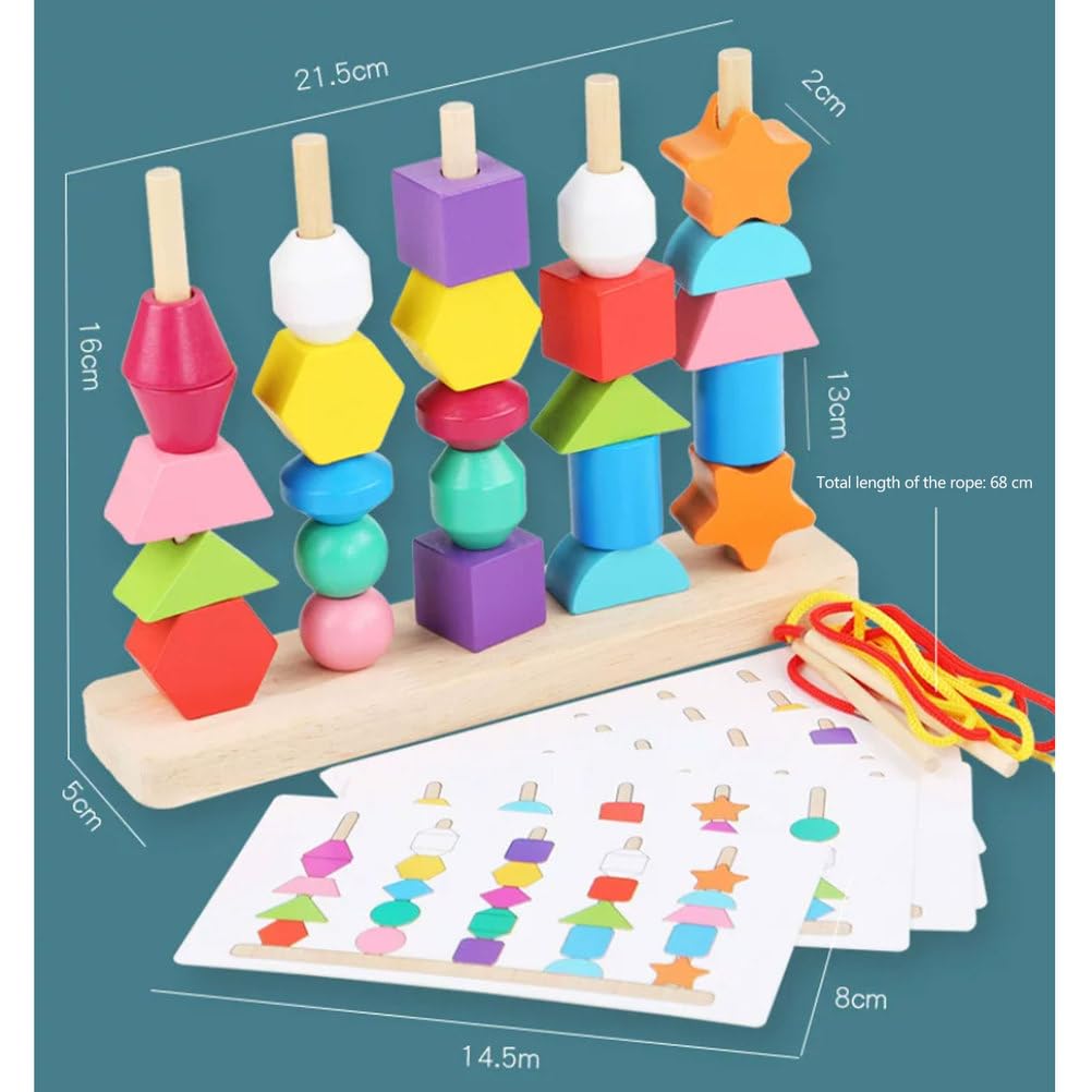 Montessori Holzform-Stapel-Pegboard- und Schnurperlen-Spielzeug | Kleinkind geometrische Farbzuordnungs- und Sortierblöcke, Feinmotorik-Stapler- und Fädelpuzzle-Spiel
