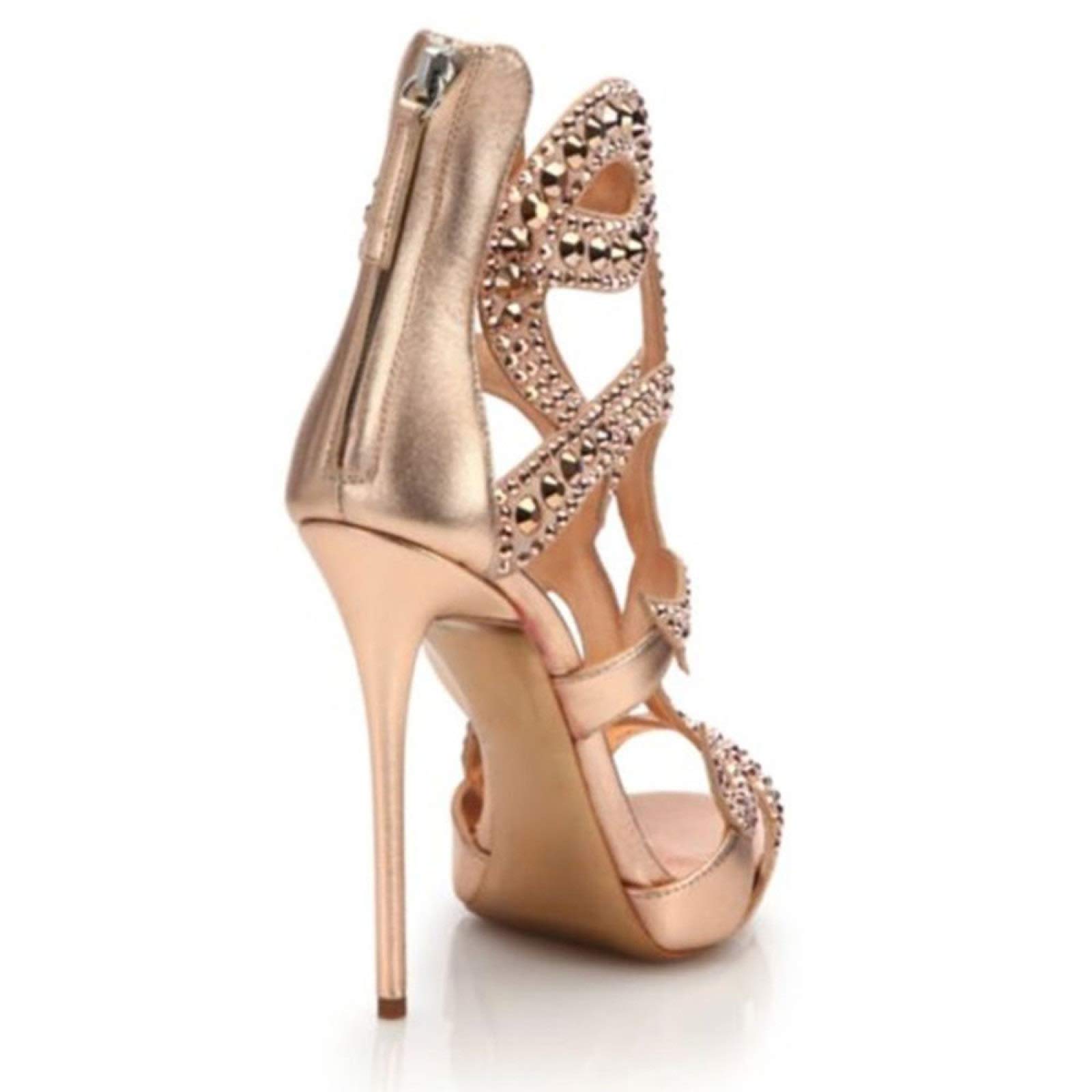 Sandali Con Tacco Alto Scarpe Da Donna Con Tacco A Spillo Di Lusso Estivo Scarpe Da Festa Strass Dorati,Champagne-36