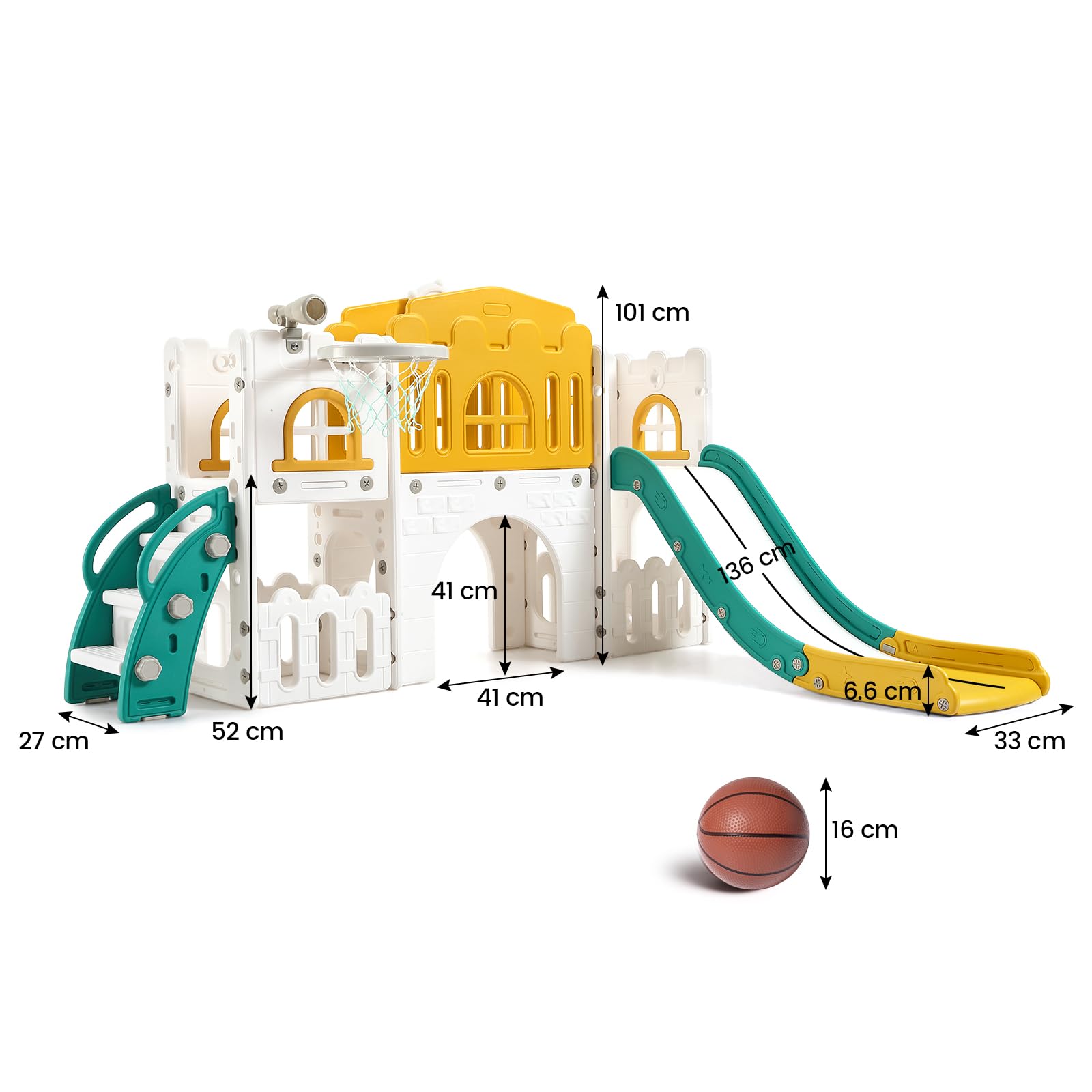 8-in-1 Kinderrutsche Burg Spielanlage Kleinkinder 1–3 Jahre, Indoor & Outdoor Spielhaus Mit Basketballkorb Kletterleiter Kriechtunnel, Für Wohnzimmer Kinderzimmer Garten Kita, Platz Für 2–3 Kinder Gle