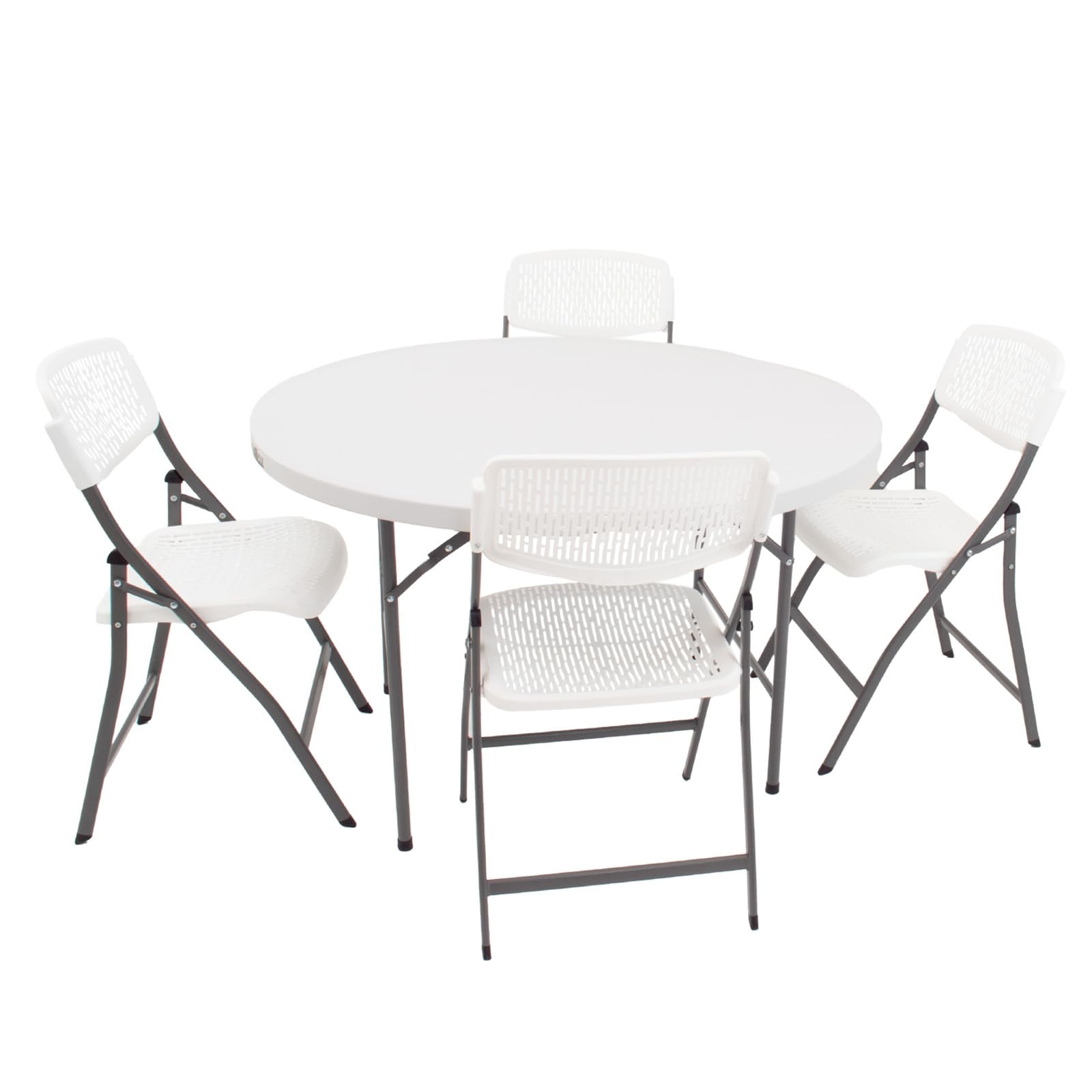 TRUTZHOLM Campingset Klapptisch rund Ø 120 cm mit 4 Klappstühlen in weiß aus Kunststoff/Stahl Reisetisch mit Tragegriff