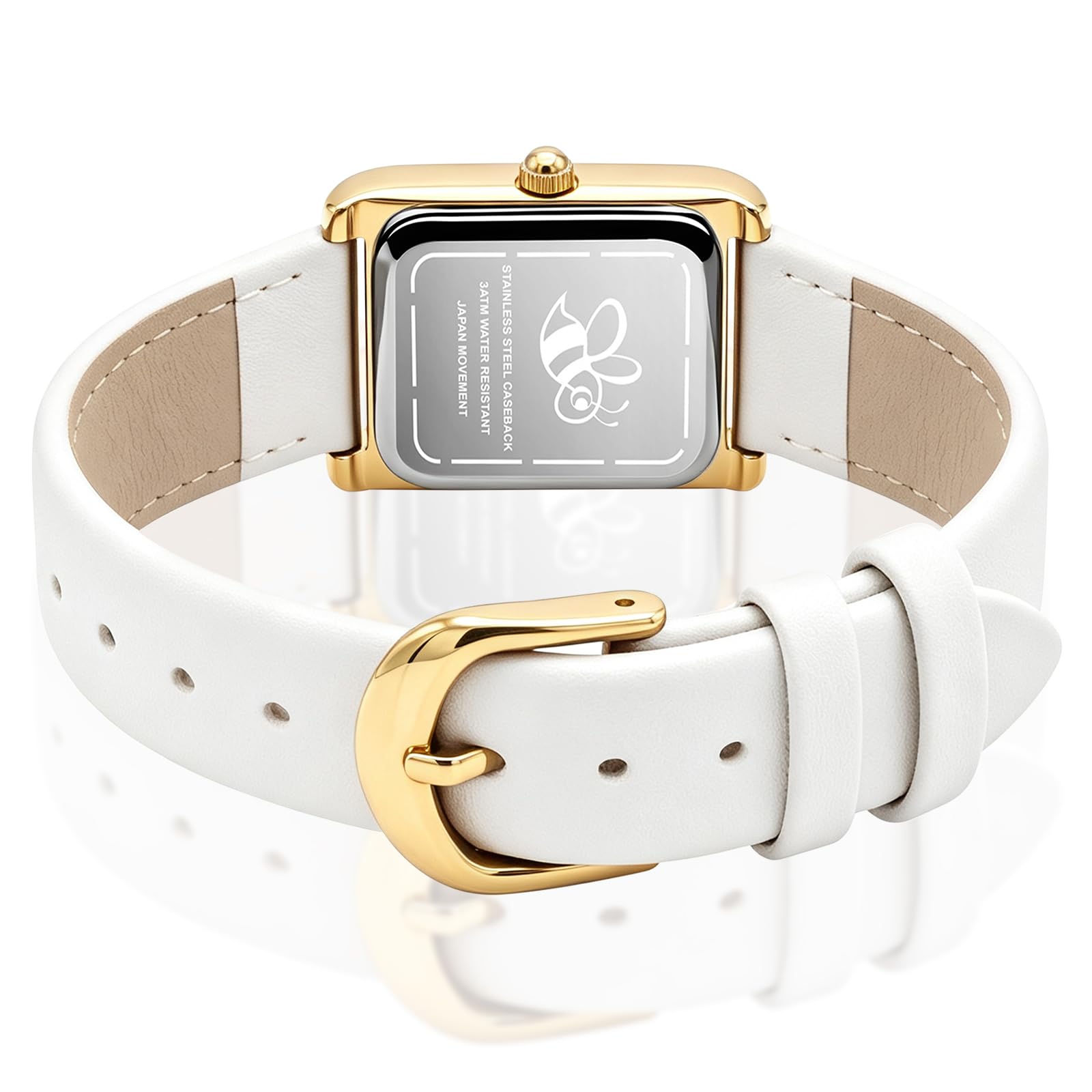Asan Ge Orologio da donna bianco vintage numeri romani facile da leggere cinturino in pelle resistente all'acqua 30,5 m