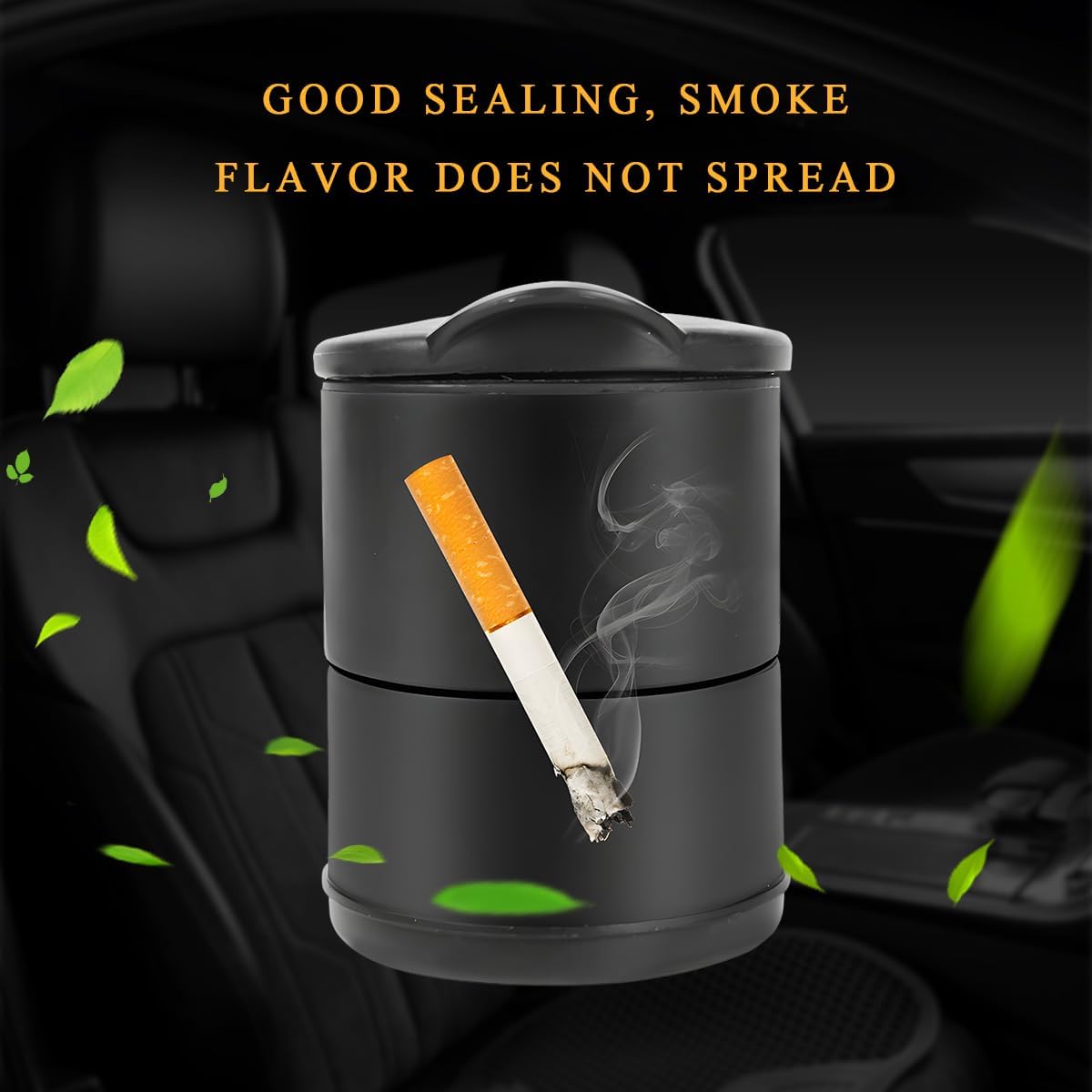 Yourkar Car Ashtray with Lid, Automotive Ashtray with Lid Smell Proof, Smokeless Cigarette Ashtray Holder Cup with LED Blue Light for Most Vehicles, Universal Car Accessories