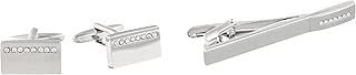 Stacy Adams Men's Polished Silver Cuff Link & Tie Bar W/crys Stip Set - coolthings.us