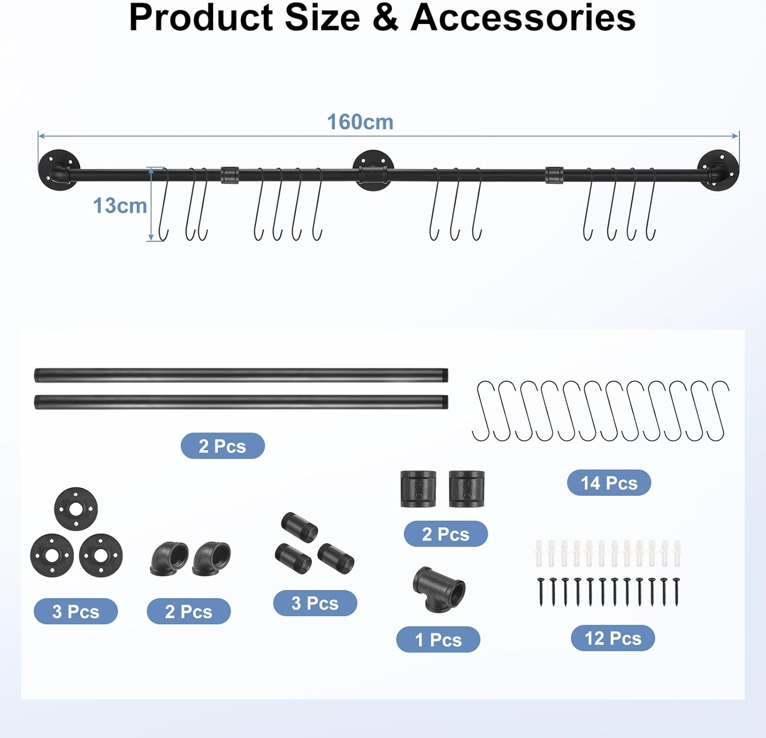 uxcell Wall Mounted Towel Rack, Industrial Pipe Towel Bar, Bathroom Hardware Towel Bar Accessory, Kitchen Pot Rack DIY Rustic Iron Bathroom Towel Rack Holder (63 Inch)