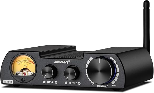 AIYIMA A08 PRO TPA3255 Power Amplifier Bluetooth 5.1 with VU Meter 300W*2 | with Treble Bass Control | HiFi Class D Stereo Digital Audio Amp 2.0 Channel Amplifier For Passive Speaker Home Audio