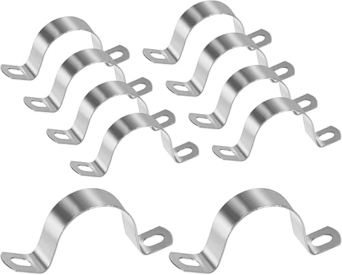 Miniatura 70 de Paquete de 10 abrazaderas de conducto, correa rígida de tubo de acero inoxidable 304 de 1-3/4 pulgadas M45 U con 2 agujeros