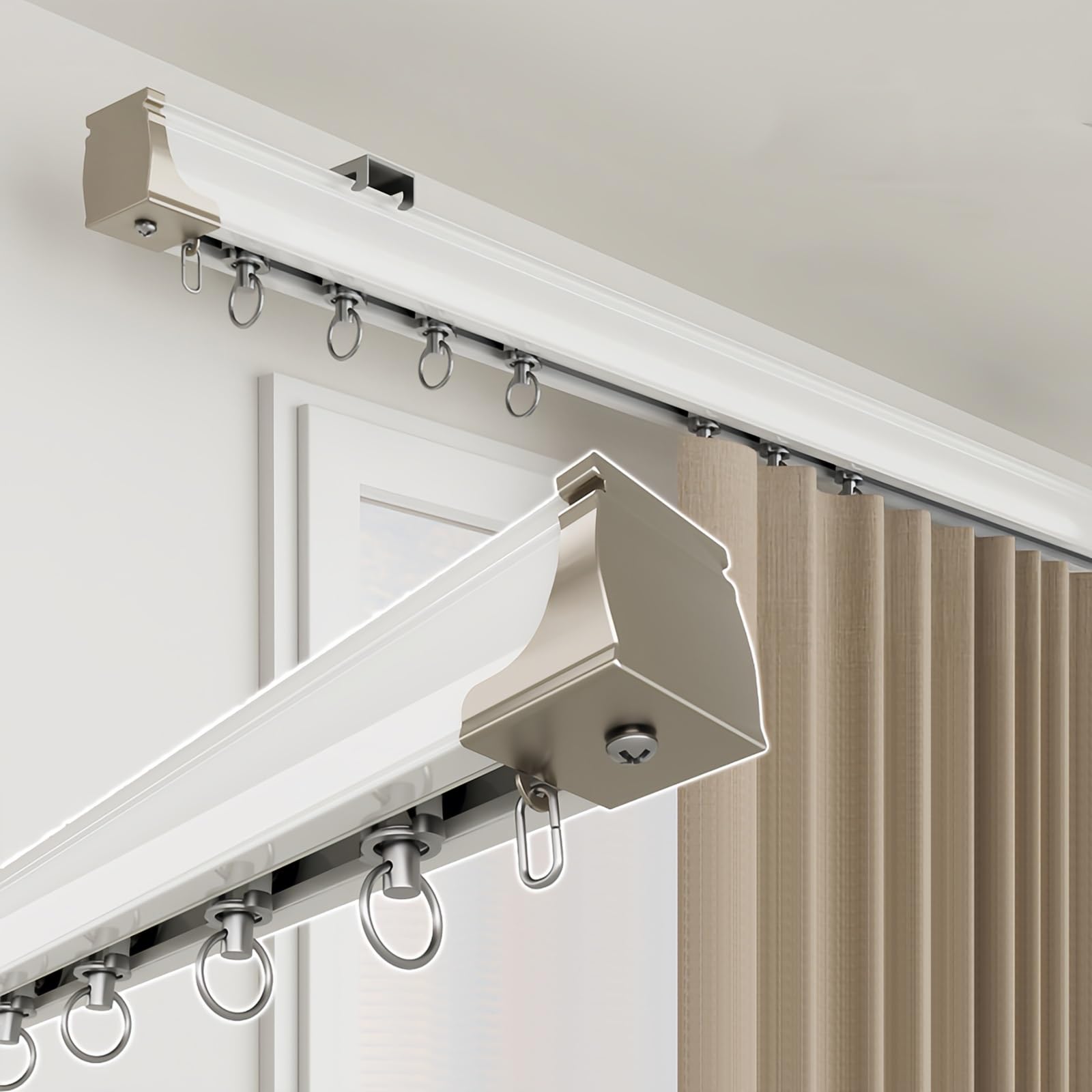 WQPMNYG Heavy-Duty Aluminum Curtain Track Set, 70cm to 600cm Adjustable Ceiling/Wall Mount Rails, Perfect for Room Dividers & Window Treatments (8.8FT/270CM)
