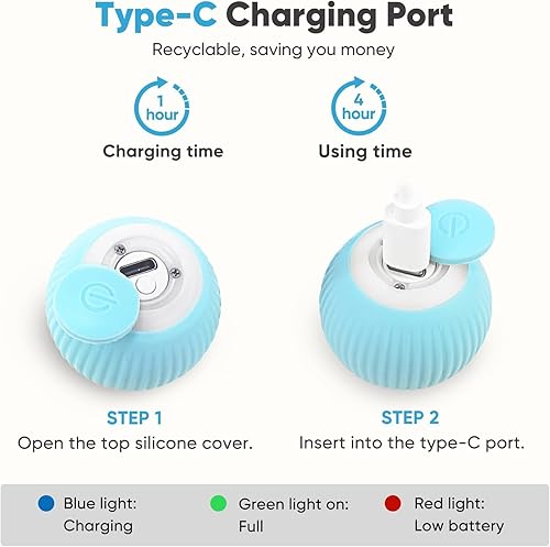 Miniatura 4 de Petbobi Pelota de juguete interactiva para gatos, juguete recargable por USB con luz LED, bola automática que se mueve automáticamente, juguetes con