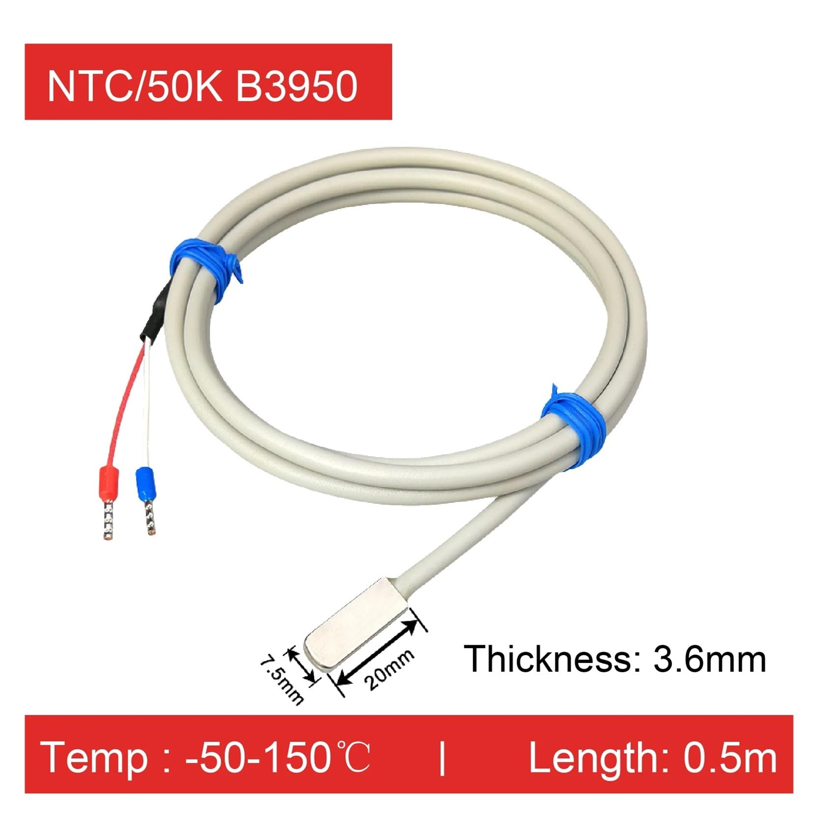 Sensore di Temperatura, sonda a termistore NTC Adesivo Superficiale misurazione Industriale su Superficie Piana 10K/50K/100K(Ntc50k 0.5 M)