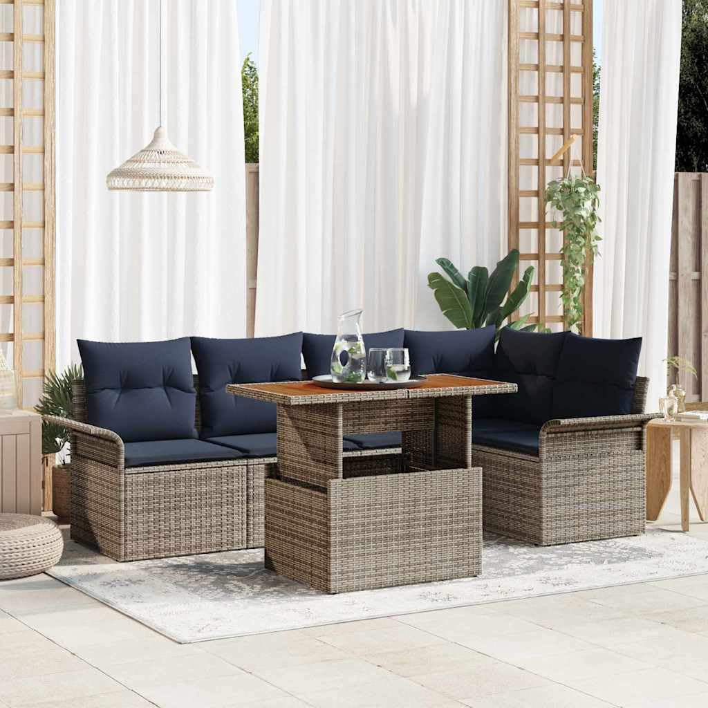 Set di mobili da giardino, 6 pezzi, in polyrattan, divano e tavolo