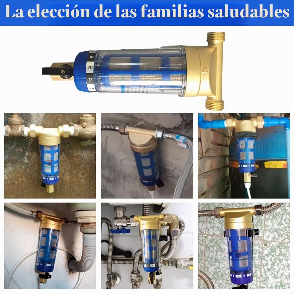 Filtro de sedimentos giratorio de 40 micrones, filtro de agua de sedimentos reutilizable Roscas externas Prefiltro de agua Filtro de sedimentos para agua de pozo (3/4" Male Thread)
